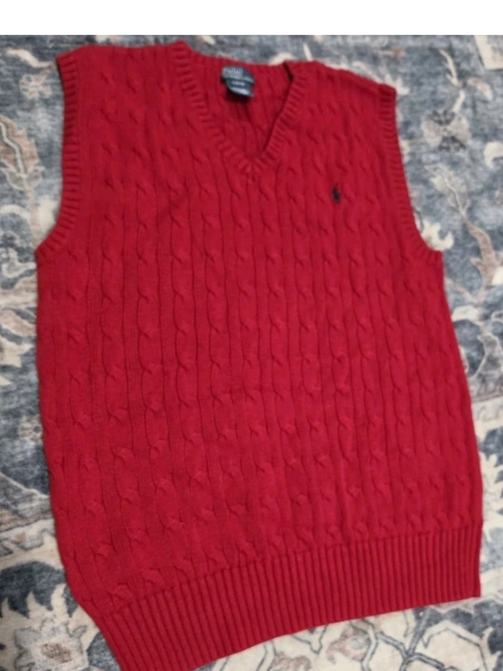 Polo by Ralph Lauren Red Cable-Knit V-Neck Sweater Vest Boys L